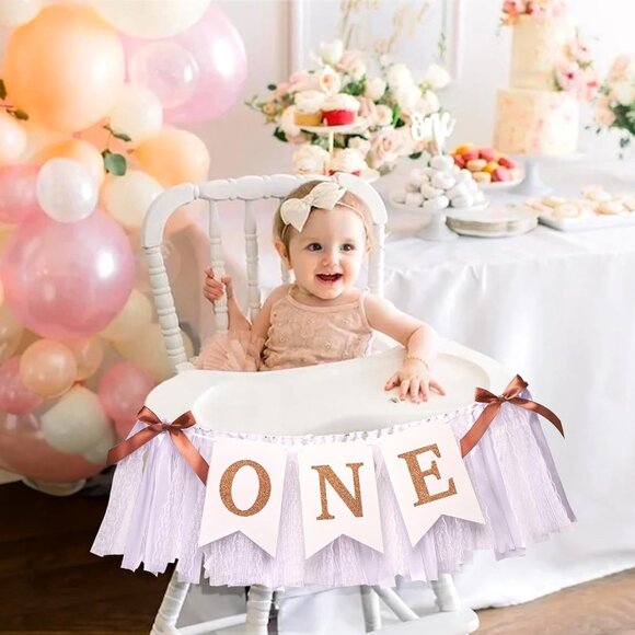 1st Highchair Banner,Rose Gold,Blush&White First Birthday Highchair Banner,One Y - Picture 4 of 7